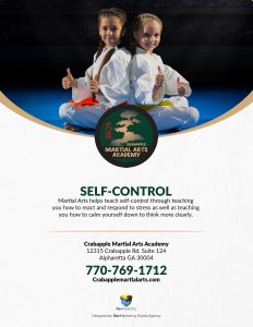 Martial arts helps teach self-control through teaching you how to react and respond to stress as well as teaching you how to calm yourself down to think more clearly